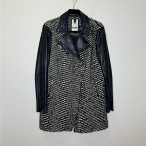 Soia & Kyo Wool Blend Jacket with Black Leather Sleeves Made in Canada Size L